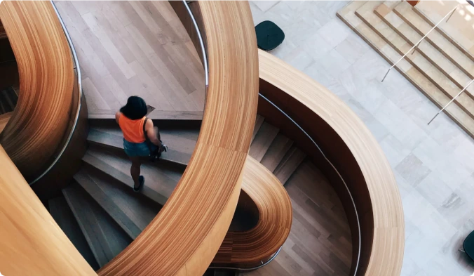 Curvy stairs with a person
